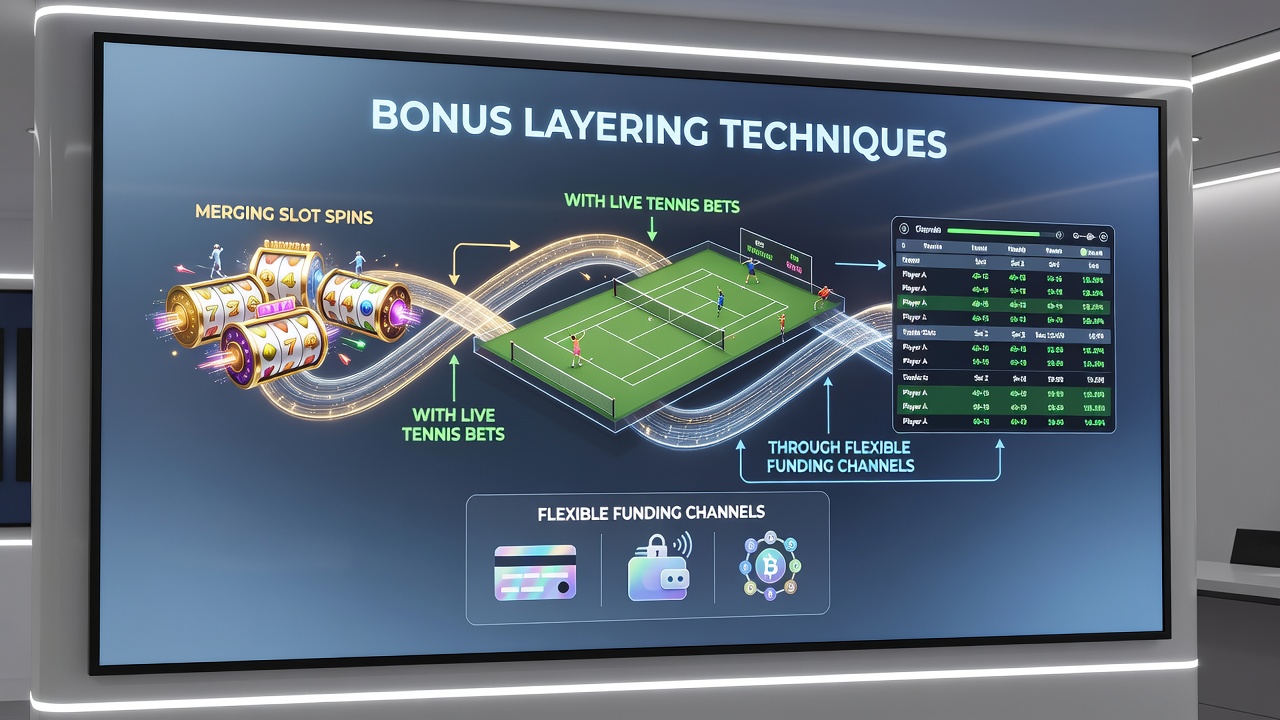 Live tennis betting interface alongside slot game with bonus balance indicators