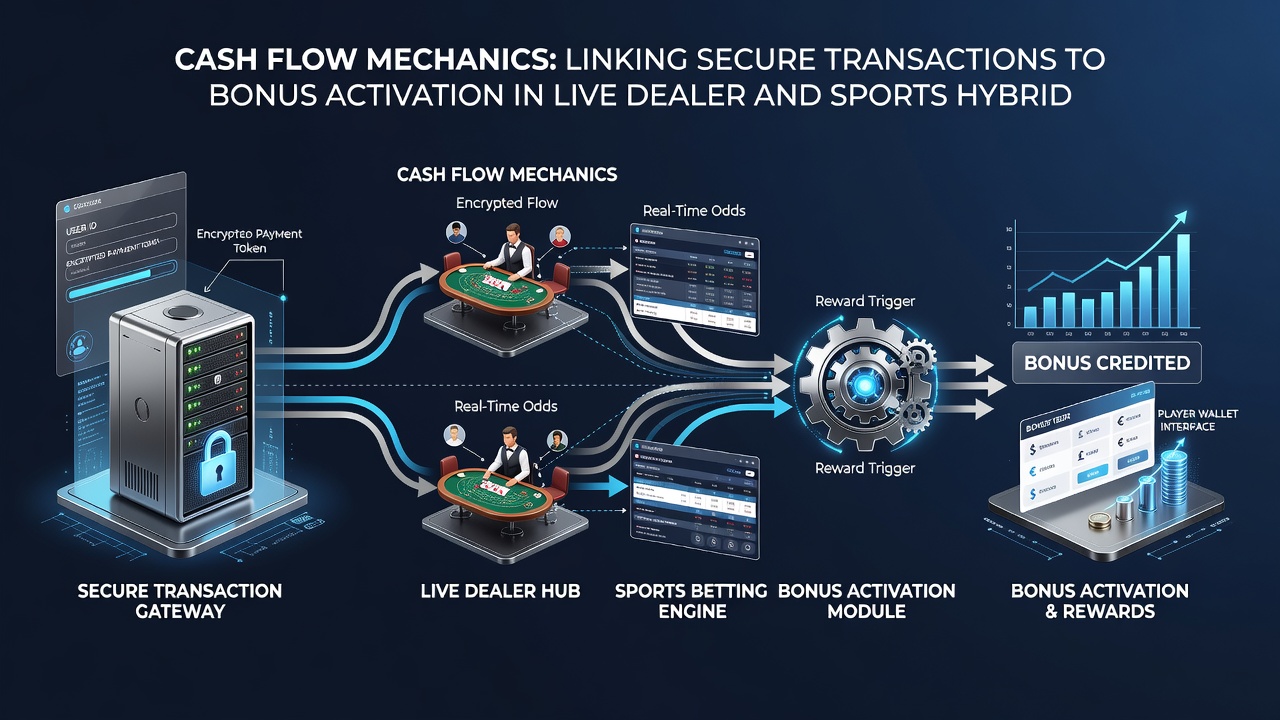 Flowchart illustrating secure payment verification steps leading to bonus credit release in combined live dealer and sports platforms