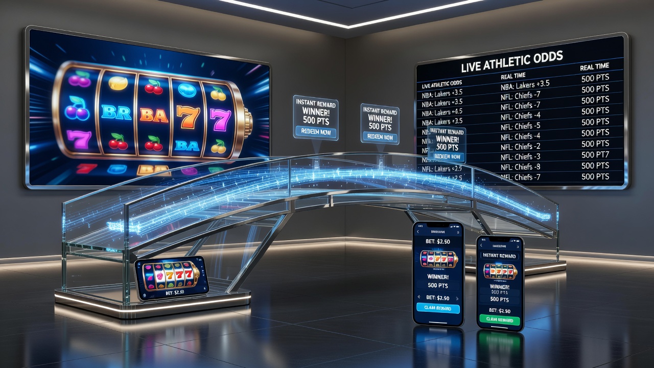 Live sports betting interface integrated with slot reels and instant reward notifications on mobile device
