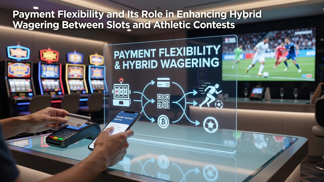 Digital interface showing seamless transitions between slot machines and live sports betting with multiple payment options displayed