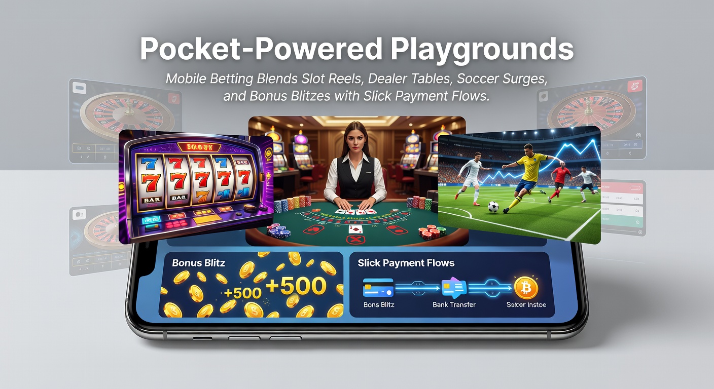 Vibrant mobile screen showing slot reels, live dealer table, soccer match highlights, and payment icons blending seamlessly