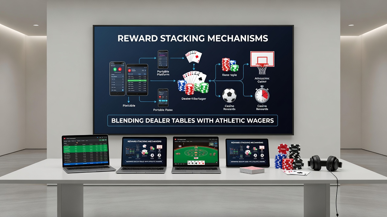 Mobile platform interface showing integrated casino tables and sports betting rewards