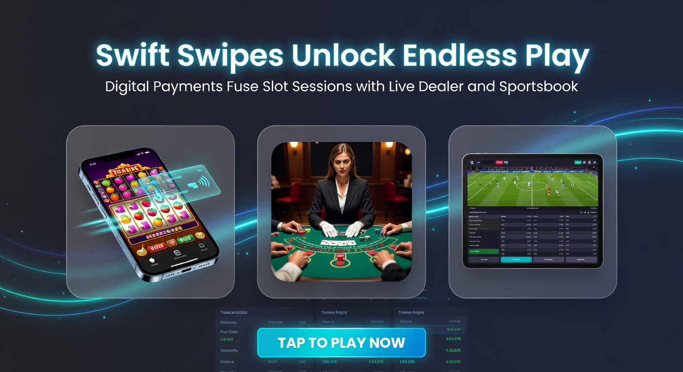 Split-view interface of slot machine payout flowing to live blackjack table and live soccer betting odds