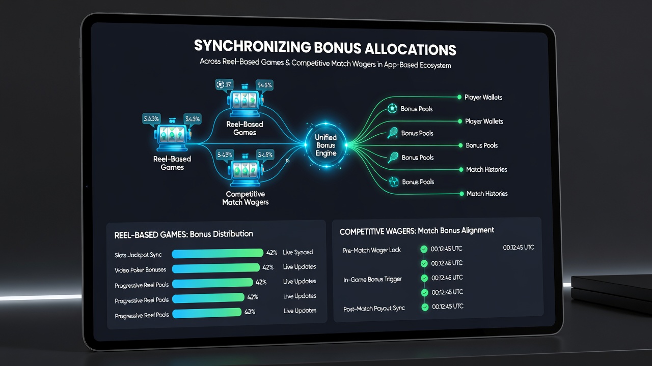 Backend dashboard illustrating real-time bonus synchronization between reel games and competitive wagers