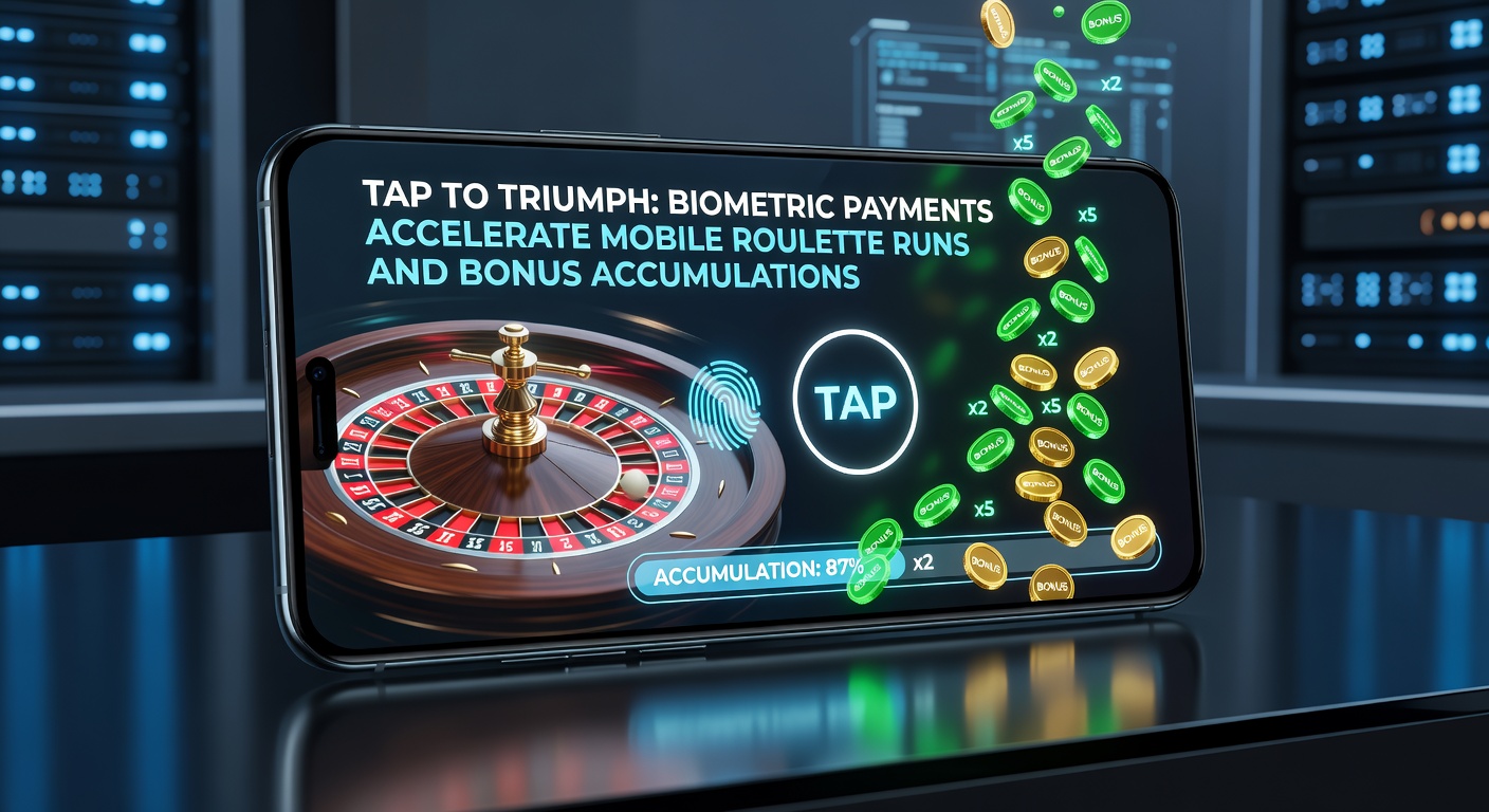 Close-up of a roulette wheel on a mobile screen with overlaid biometric fingerprint icon and rising bonus meter graphic