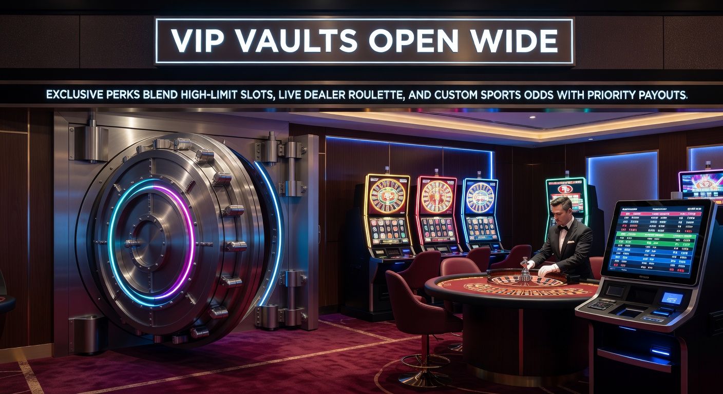 Elegant VIP lounge featuring high-limit slot machines glowing under soft lighting, with roulette wheels and personalized betting terminals in the background